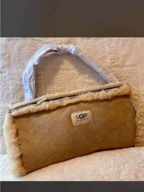 UGG Chestnut Suede Shoulder Bag with Sheepskin Trim